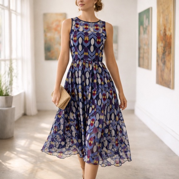 Anthropologie Dresses & Skirts - Maeve Anthropologie Printed Fit Flare Midi Dress Sleeveless Size 10